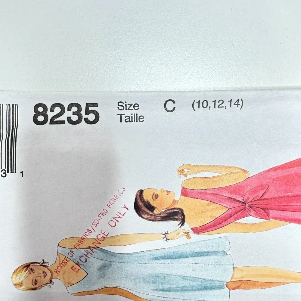 McCALLS 8235‎ Cut Sewing Pattern Sleeveless Dress w. Variations 10 12 14 V-neck
